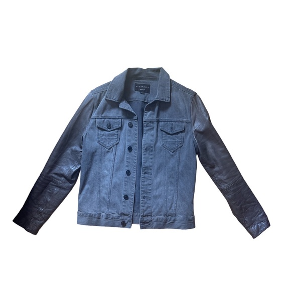 All Saints grey Jean and Lamb Leather jacket (M) - Picture 2 of 2